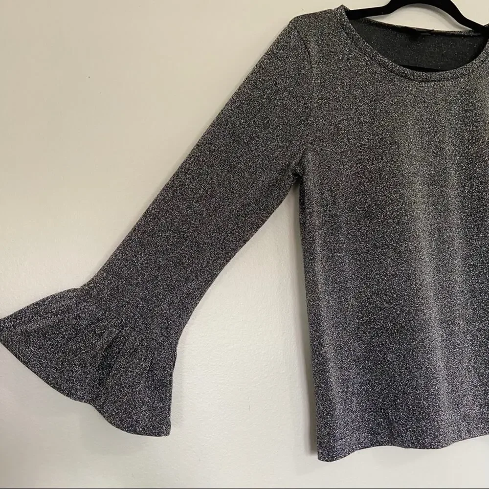 J. Crew Metallic Sparkle Bell Sleeve Blouse Medium